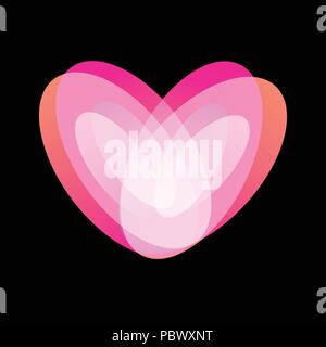 Pink heart, tender teenage love symbol. Happy Valentines Day abstract vector logo on black background. Stock Vector