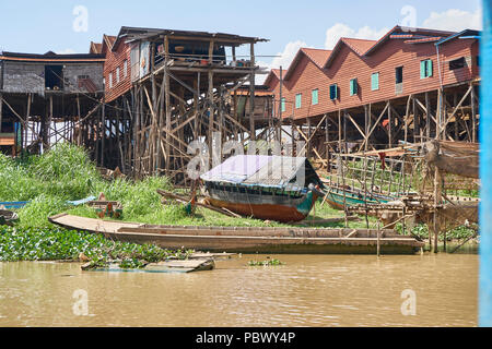 Stilt houses on Tonle Sap lake in Cambodia Stock Photo