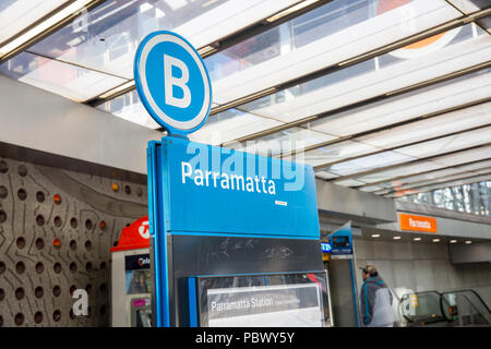 Parramatta bus and railway station in the city centre,Western Sydney,Australia Stock Photo