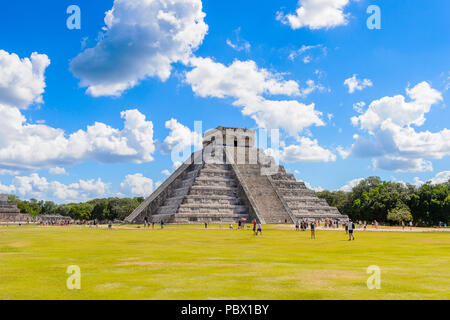 El Castillo (Temple of Kukulcan),  a Mesoamerican step-pyramid, Chichen Itza. It was a large pre-Columbian city built by the Maya people of the Termin