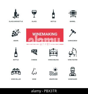 Winemaking - flat design style icons set Stock Vector