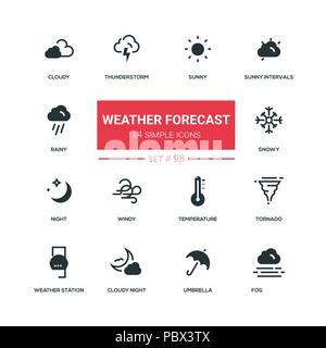 Weather forecast - flat design style icons set Stock Vector