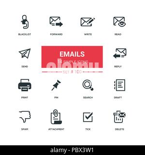 Emails - flat design style icons set Stock Vector