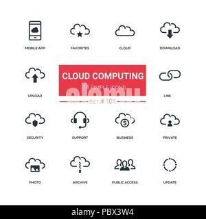 Cloud computing - flat design style icons set Stock Vector