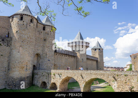 The medieval Cité of Carcassonne, French department of Aude, Occitanie Region, France. The Château Comtal. Stock Photo
