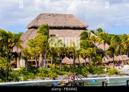 Beautiful beach of the Xcaret,  Maya civilization archaeological site, Yucatan Peninsula, Quintana Roo, Mexico Stock Photo