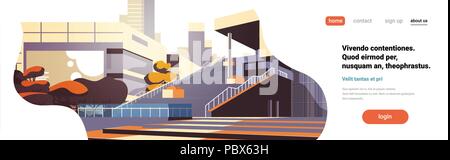 modern office building stairs exterior view over skyscraper buildings cityscape background horizontal banner copy space flat Stock Vector