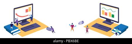 financial graph arrow up people working together workspace using magnifier teamwork process concept sketch doodle horizontal banner Stock Vector