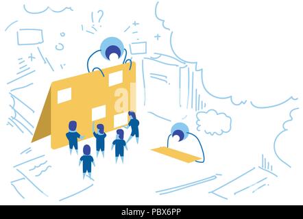 data folder business planning corporate time management people group brainstorming strategy plan concept sketch doodle horizontal Stock Vector