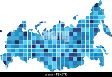 Abstract Russia map consists of squares of different shades of blue. Stock Vector