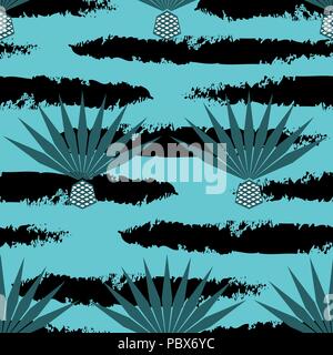 Blue agave vector seamless pattern. Succulent, cactus wallpapers. Stock Vector