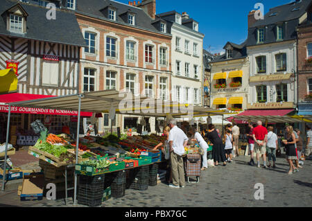 St. Catherine's Place on Market day in Honfleur, Normandy, France Stock Photo