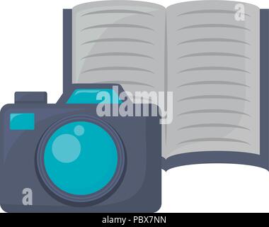 photographic camera and book icon over white background, vector ...