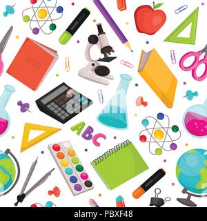 School doodle background. Vector seamless pattern from school elements hand drawn on white background. Back to school backdrop in sketch style. Stock Vector
