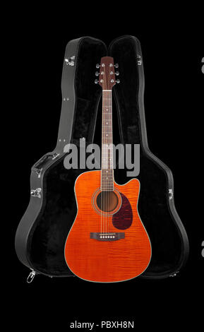 Musical instrument - Front view very rare vintage acoustic guitar folk  country isolated on a black background Stock Photo - Alamy