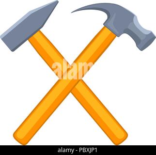 Colorful cartoon tow crossed hammers Stock Vector