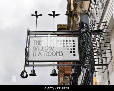 A decorative sign above the entrance for the Willow Tea Rooms in Buchanan Street, Glasgow, Scotland, UK Stock Photo