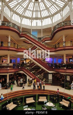 The luxurious interior of Princes Square shopping centre mall in Glasgow, Scotland, UK Stock Photo