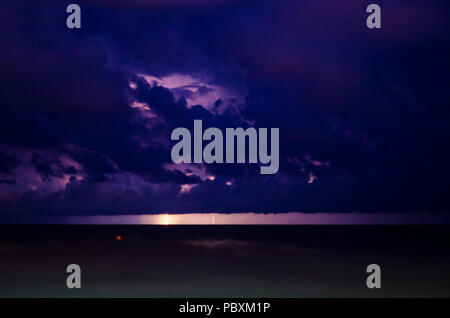 Lightning storm over Black sea near Anapa. Stock Photo