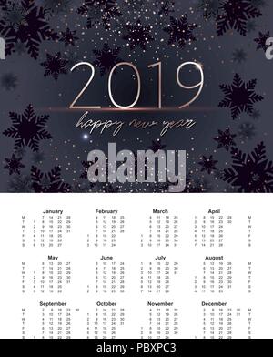 New Years of 2019 calendar with grid. A6 size. Stock Vector