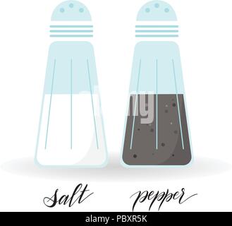 Salt and pepper icons in flat style. Hand written text. Vector Stock Vector