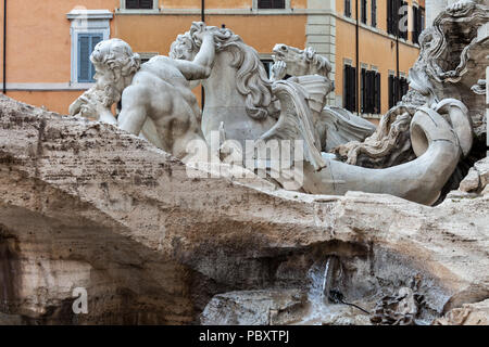 Detail of the statues that decorate the Trevi Fountain in Rome. Rome, Lazio, Italy, Europe