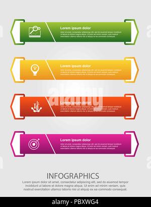 Modern vector illustration. Infographic template with four elements, arrows of the rectangle and percentages. Step by step. Designed for business, pre Stock Vector