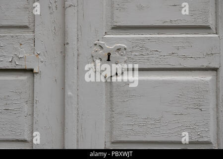 Peeling paintwork on a Norwegian church. Stock Photo