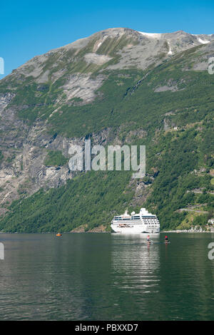 pacific Princess cruise ship on Geiranger fjord, Norway Stock Photo