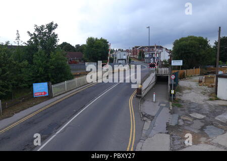 A level crossing situated between High Street & Albion Street in Castleford, West Yorkshire Stock Photo