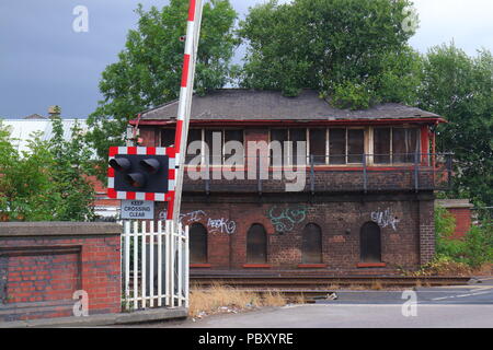 A level crossing situated between High Street & Albion Street in Castleford, West Yorkshire Stock Photo