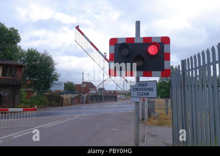 A level crossing situated between High Street & Albion Street in Castleford, West Yorkshire Stock Photo