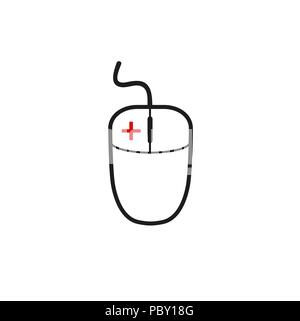 Computer mouse with the plus. Vector illustration. Flat design Stock Vector