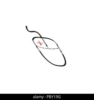 Computer mouse with the plus. Vector illustration. Flat design Stock Vector