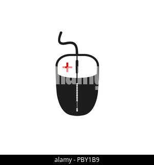 Computer mouse with the plus and loading bar with lighting. Vector illustration. Flat design Stock Vector