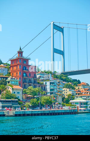 Fatih Sultan Mehmet Bridge over Bosporus Strait, Istanbul, Turkey Stock Photo