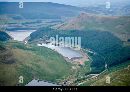 Depleted reservoirs near Greenfield, North West England, UK, in the hot summer of 2018 Stock Photo
