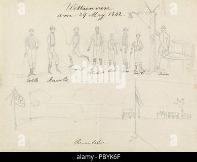 218 Franz Joseph Kinderzeichnung Wettrennen 1842 Stock Photo
