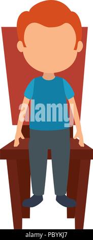 cute and little boy in the chair character Stock Vector