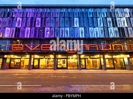 Liverpool's Everyman Theatre on Hope St  lit up at dusk. Stock Photo