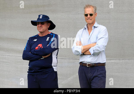 england head coach trevor bayliss left with national team selector ed smith during a nets session at edgbaston birmingham pbyp3h
