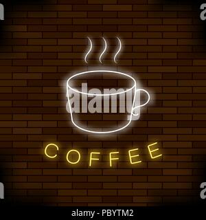 Colored Neon Coffee Cup. Night City Banner Stock Vector