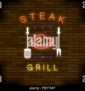 Steak Grill Neon Colorful Sign Stock Vector
