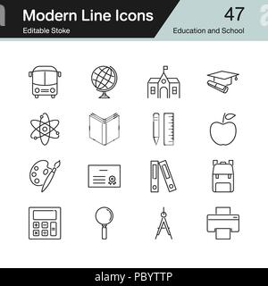 Education and School icons. Modern line design set 47. For presentation, graphic design, mobile application, web design, infographics. Editable Stroke Stock Vector