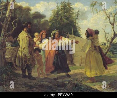 261 Gypsy camp in a forest 1842 Stock Photo