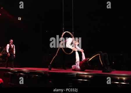 FIVE ACROBATIC SWIZZLE BOYS AT CLUB SWIZZLE ,ROUNDHOUSE ,CHALK FARM ROAD ,CAMDEN TOWN ,LONDON  MONDAY 30 JULY 2018 Stock Photo