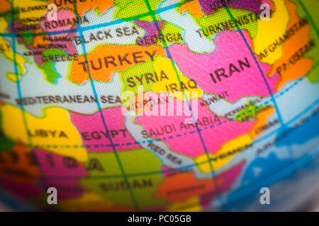 Child's globe showing Middle Eastern countries, concept Stock Photo