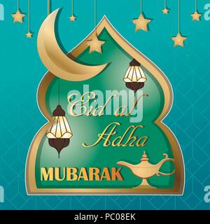Muslim holiday Eid al-Adha, Mubarak, Kurban Bayrami, Kurban Bajram muslim festival of sacrifice. Vector Illustration for greeting card, poster and banner Stock Vector