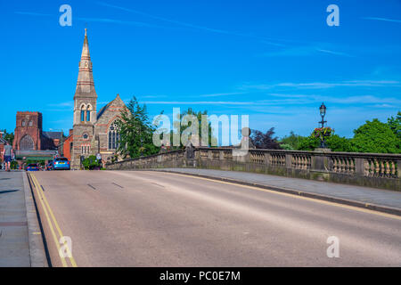 Shrewsbury United Reformed Church and Shrewsbury Abbey in the background, Shropshire, England, United Kingdom, Europe Stock Photo