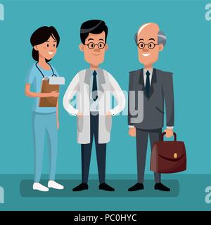 Businessman with doctors cartoons vector illustration graphic design Stock Vector